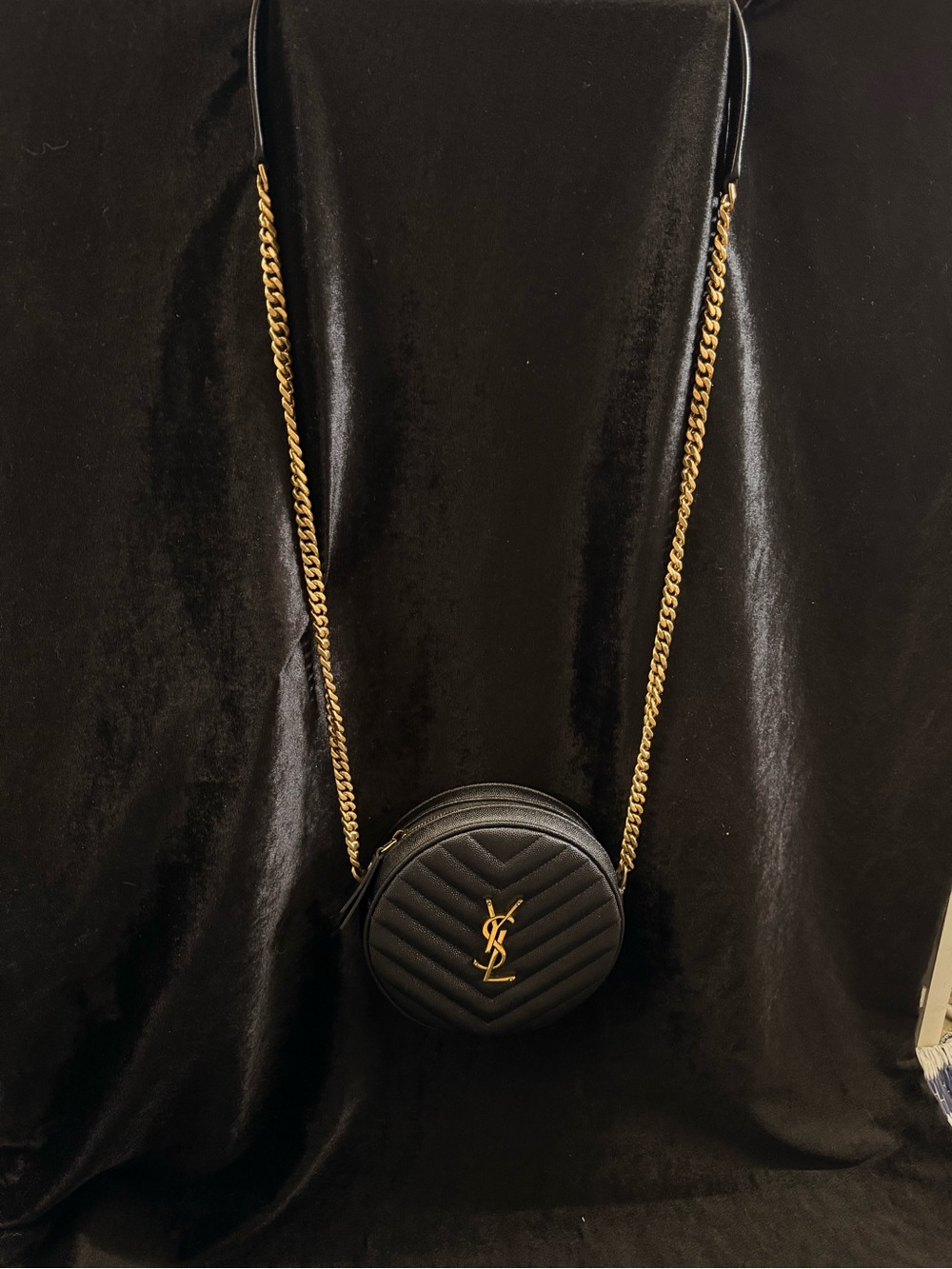 Saint Laurent Black Quilted Round Crossbody with Gold YSL Hardware